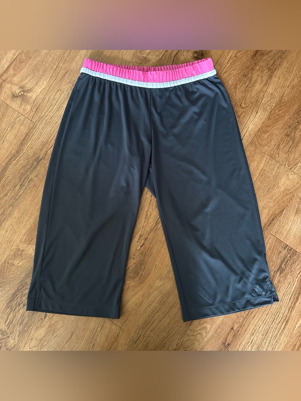Vintage activewear | adidas Black Athletic Shorts with Pink Waistband